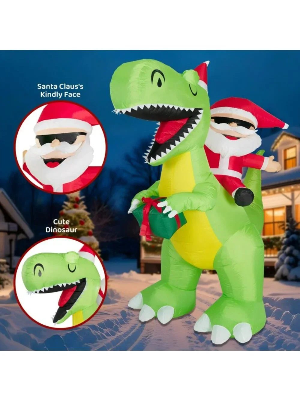 8FT Inflatable Santa Riding Dinosaur Christmas Decoration for Outdoor